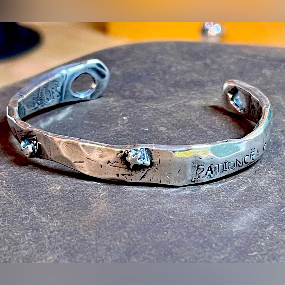 Jes Maharry “ patience” sterling Silver cuff bracelet.